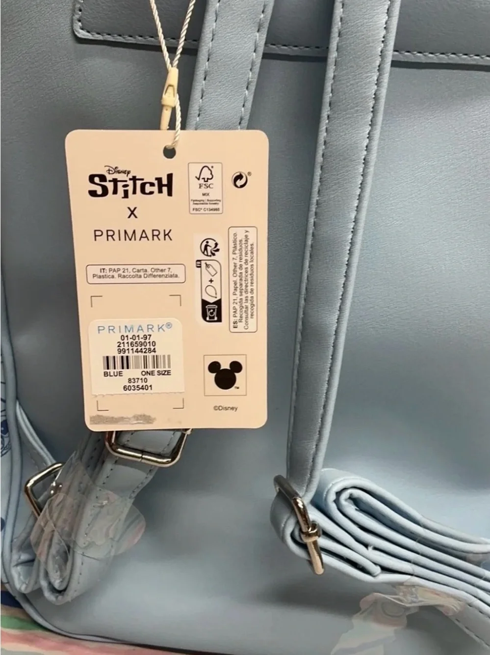 PrimarDisney Kids Light Blue Stitch Mini Backpack